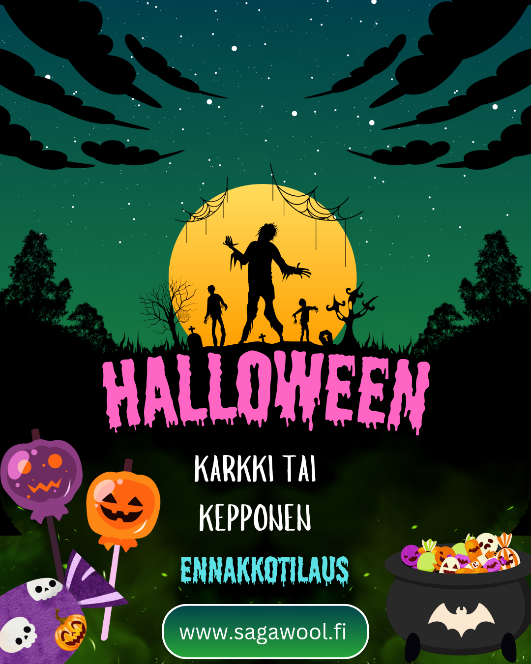 Ennakkotilaus Karkki tai kepponen Halloween lanka sekä kassi tai korvakorut.