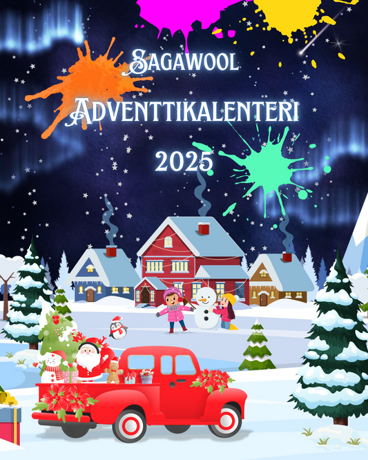Adventtikalenteri värikäs neon, kolme lankapohja vaihtoehtoa.