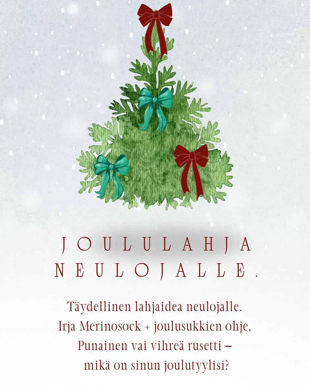 Joululahja neulojalle, langat, ohje ja jouluiset korvakorut.