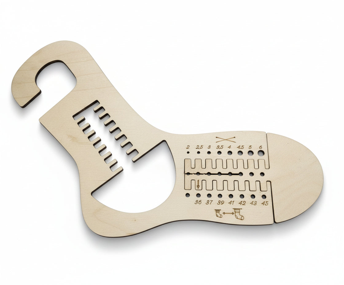 Sukkaplokki ja puikkomitta samassa. Koko 36-45.